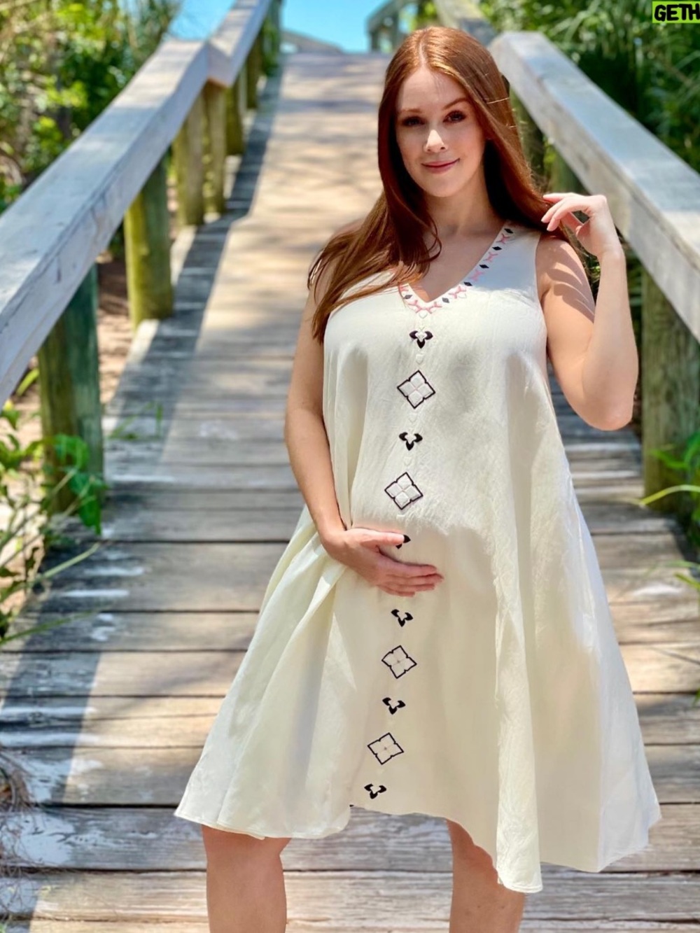 HATCH Maternity Cream Linen Embroidered V-Neck Flowy Swing Dress Sz. S